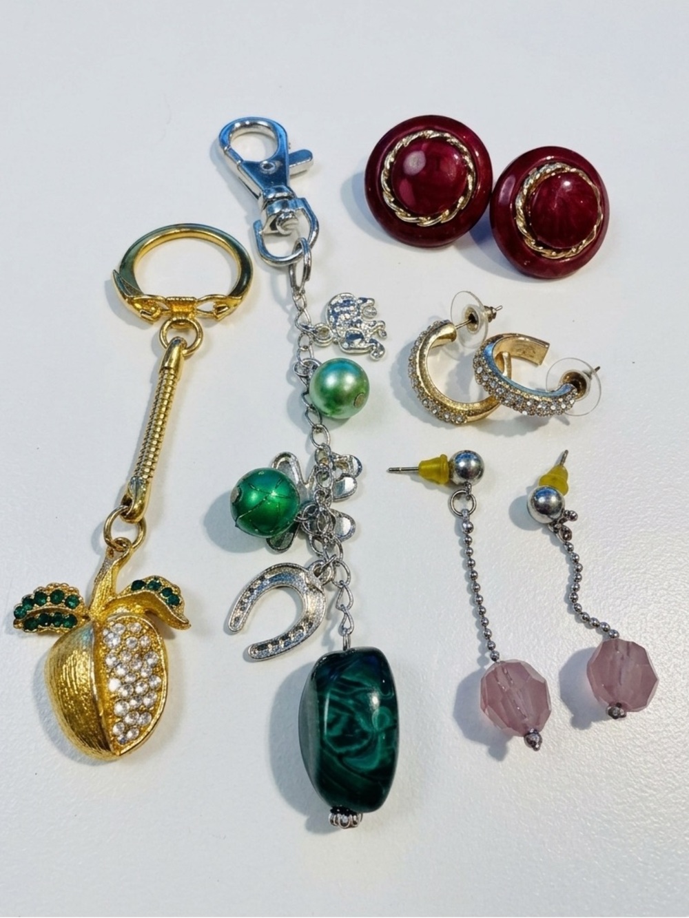 Assorted Women's Jewelry Set with Green, Gold, Burgundy and Pink Accents